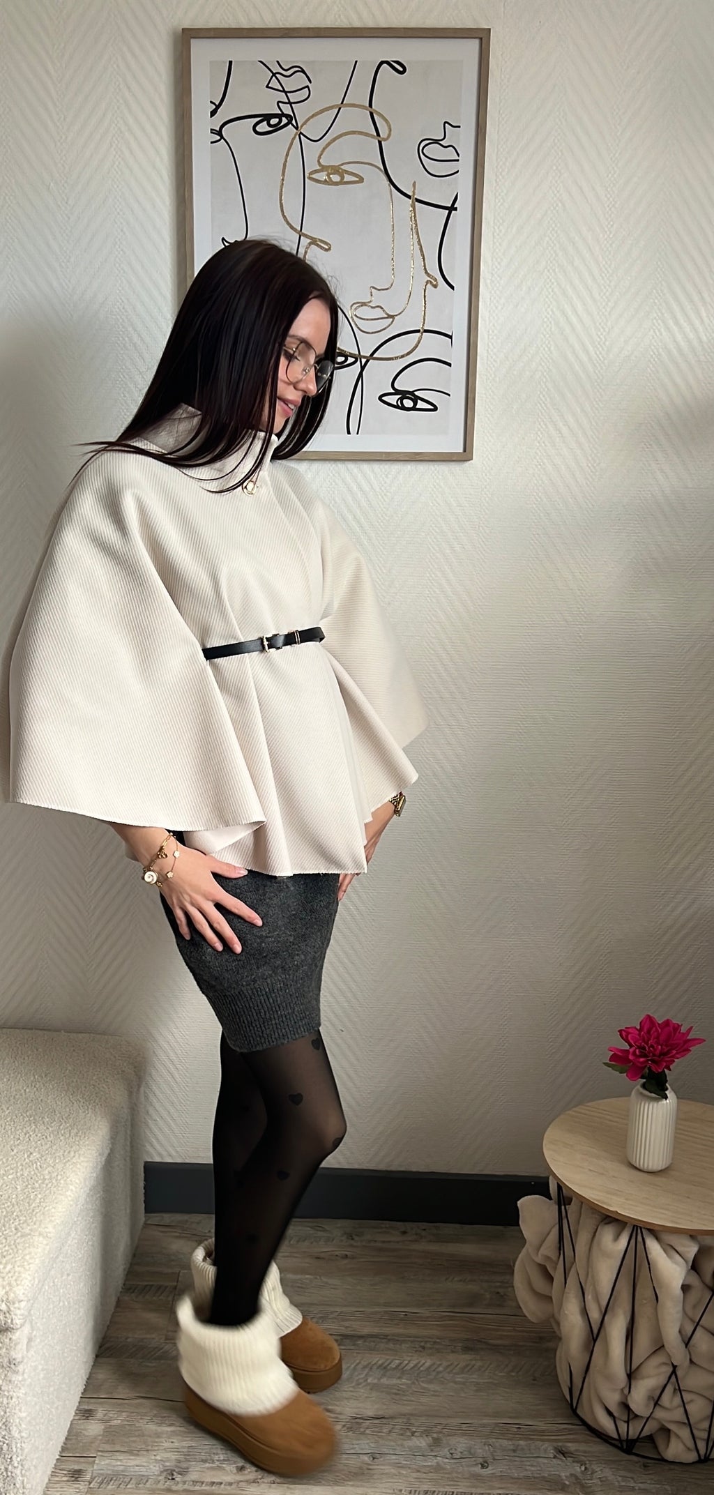 Poncho avec ceinture (Inaya) Beige
