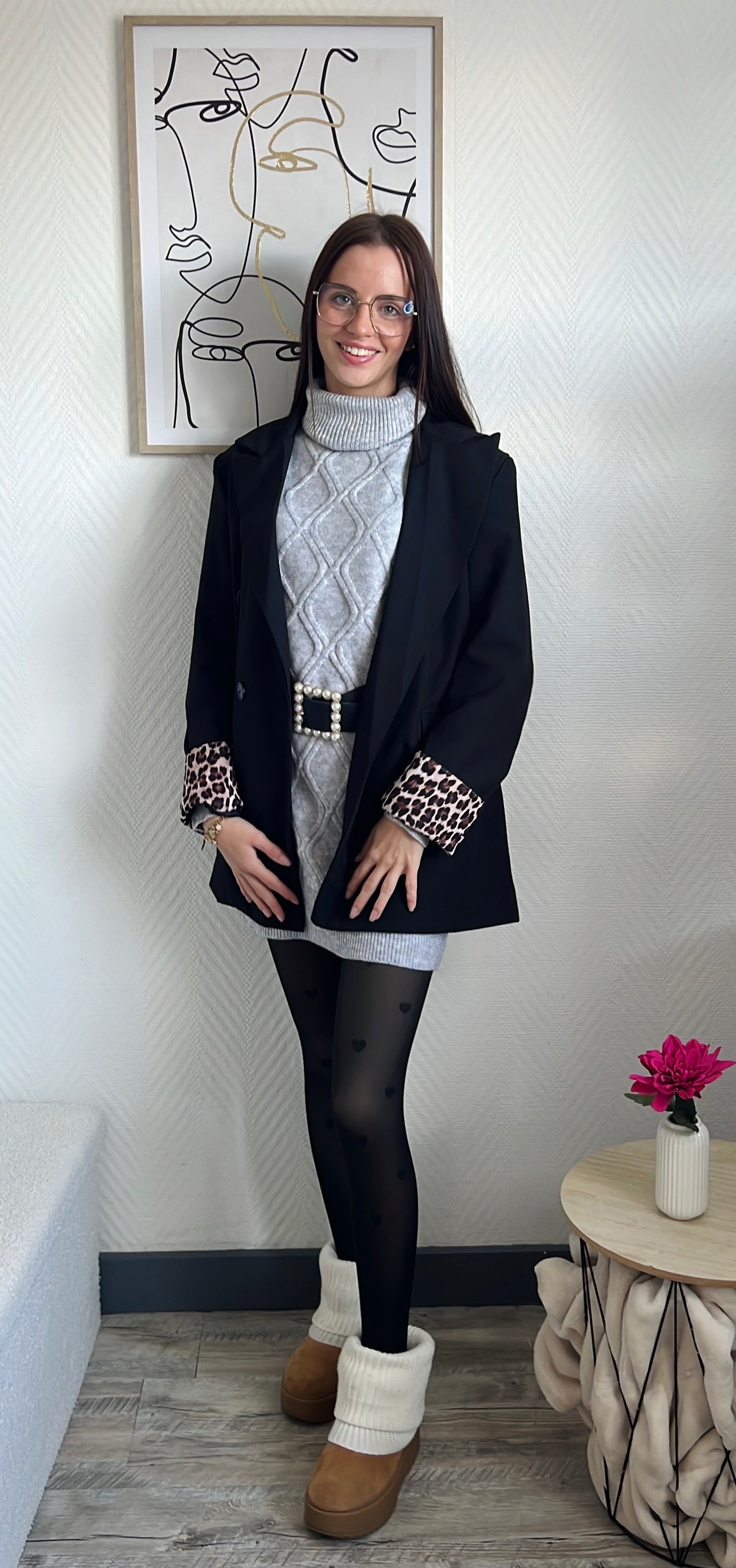 Blazer revers léopard (Ava) Noir